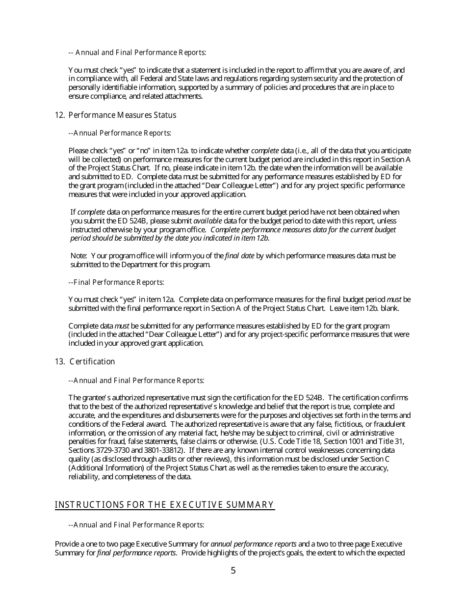 Instructions for Form ED524B Grant Performance Report, Page 5