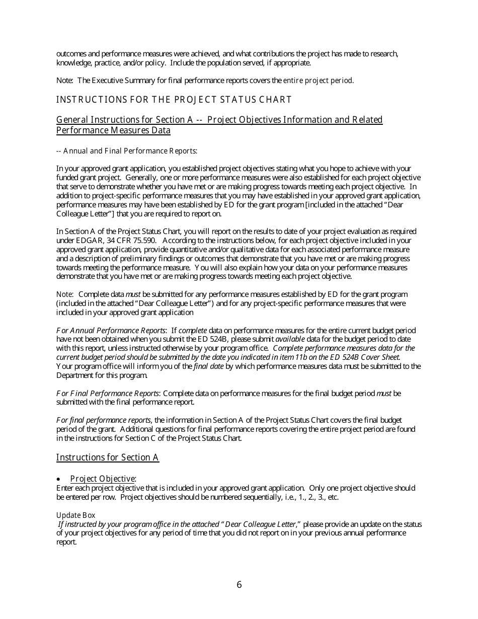 Instructions for Form ED524B Grant Performance Report, Page 6