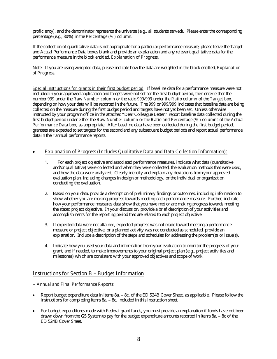 Instructions for Form ED524B Grant Performance Report, Page 8