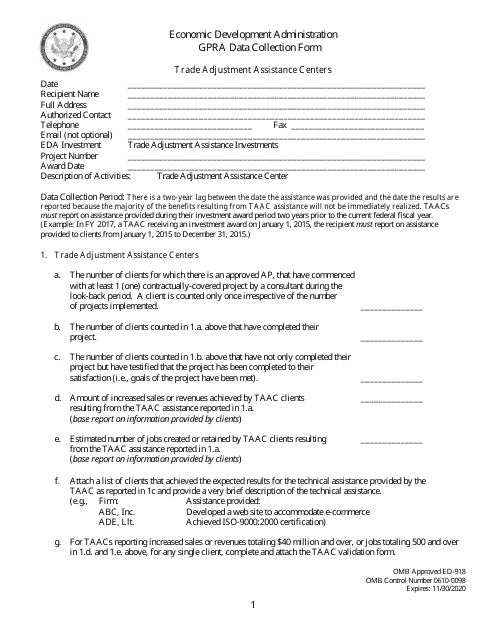 Form ED-918 Gpra Data Collection Form - Trade Adjustment Assistance Centers