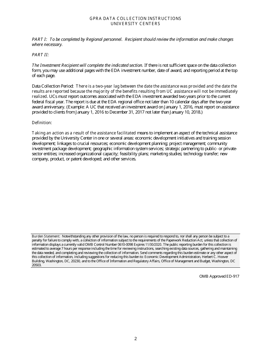 Form ED-917 Gpra Data Collection Form - University Centers, Page 2