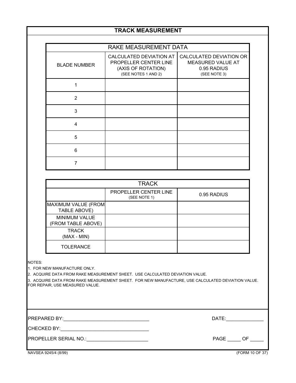Form NAVSEA9245 / 4 Propeller Dimensional Inspection Report, Page 10