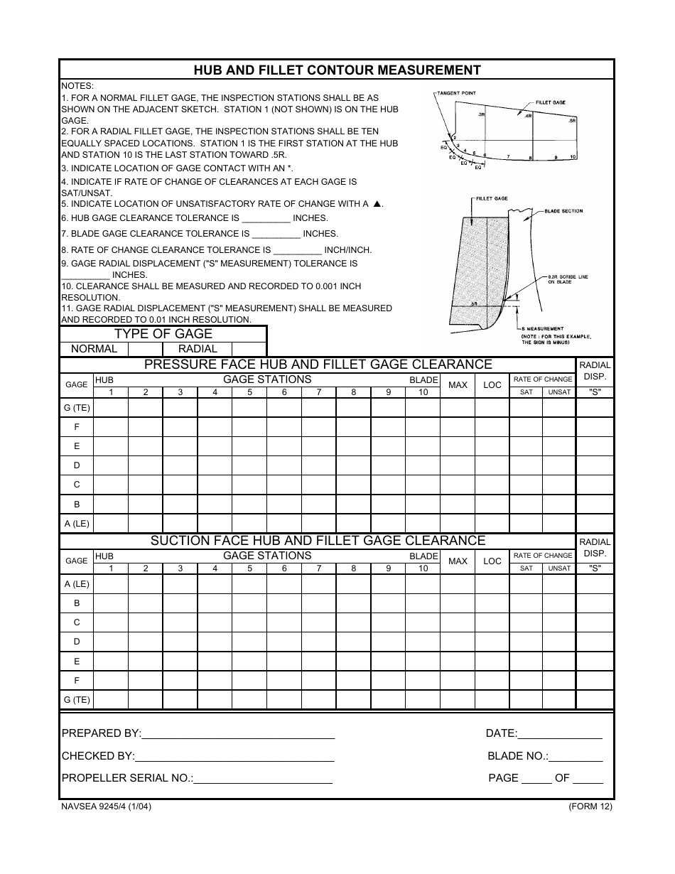 Form NAVSEA9245 / 4 Propeller Dimensional Inspection Report, Page 12