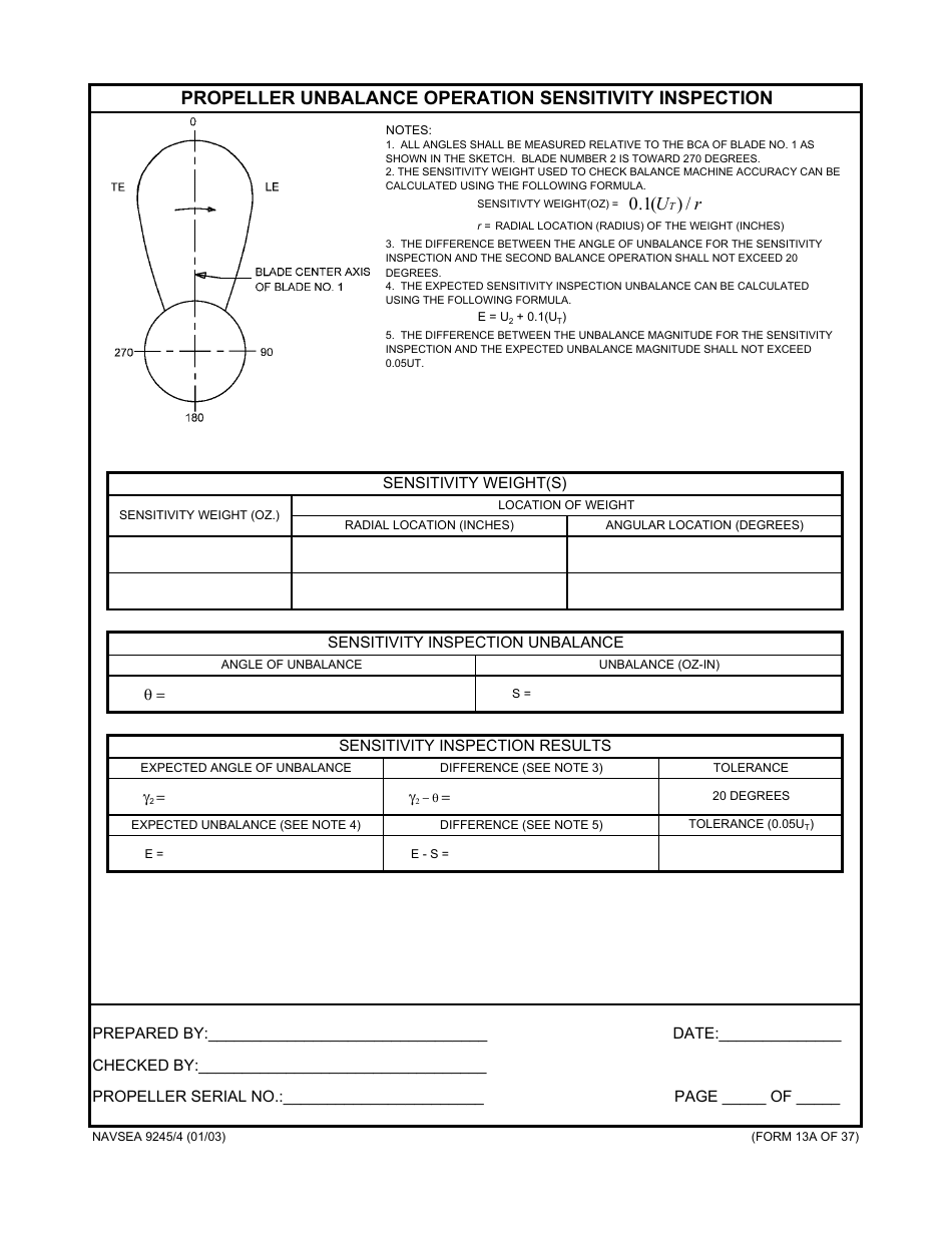 Form NAVSEA9245 / 4 Propeller Dimensional Inspection Report, Page 14