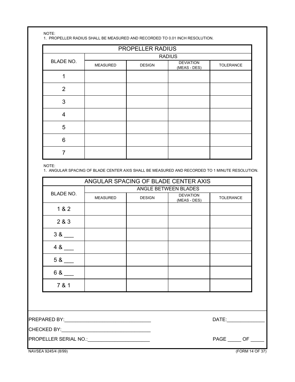 Form NAVSEA9245 / 4 Propeller Dimensional Inspection Report, Page 15
