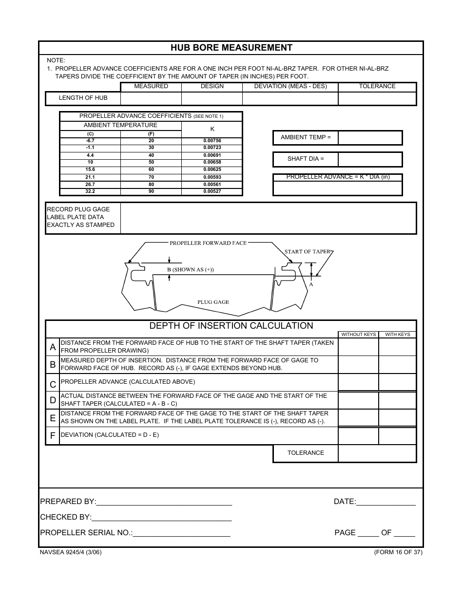 Form NAVSEA9245 / 4 Propeller Dimensional Inspection Report, Page 17