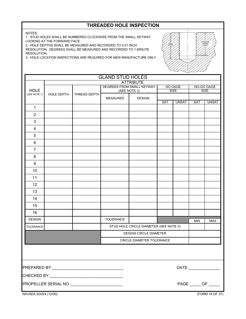 Form NAVSEA9245 / 4 Propeller Dimensional Inspection Report, Page 19