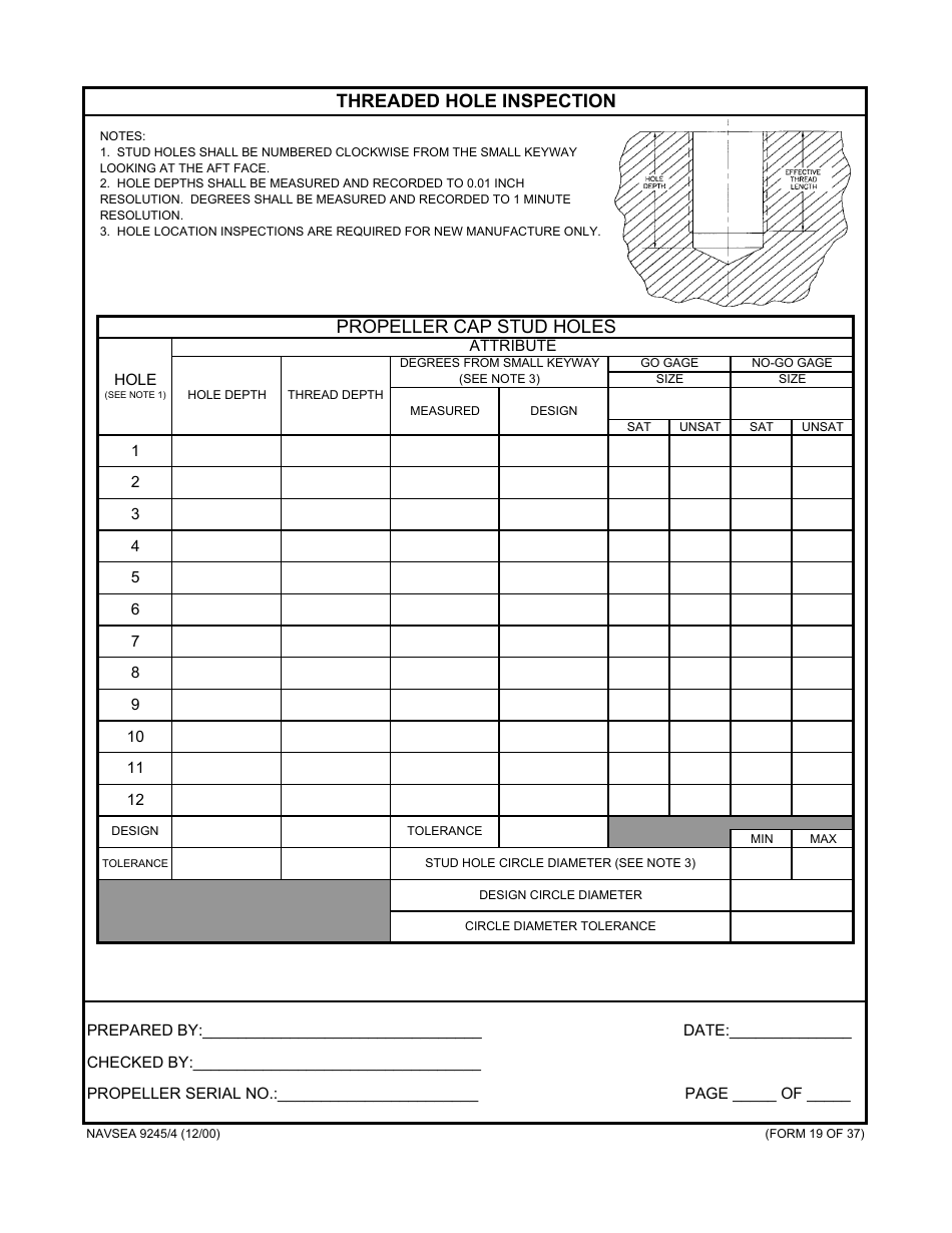 Form NAVSEA9245 / 4 Propeller Dimensional Inspection Report, Page 20