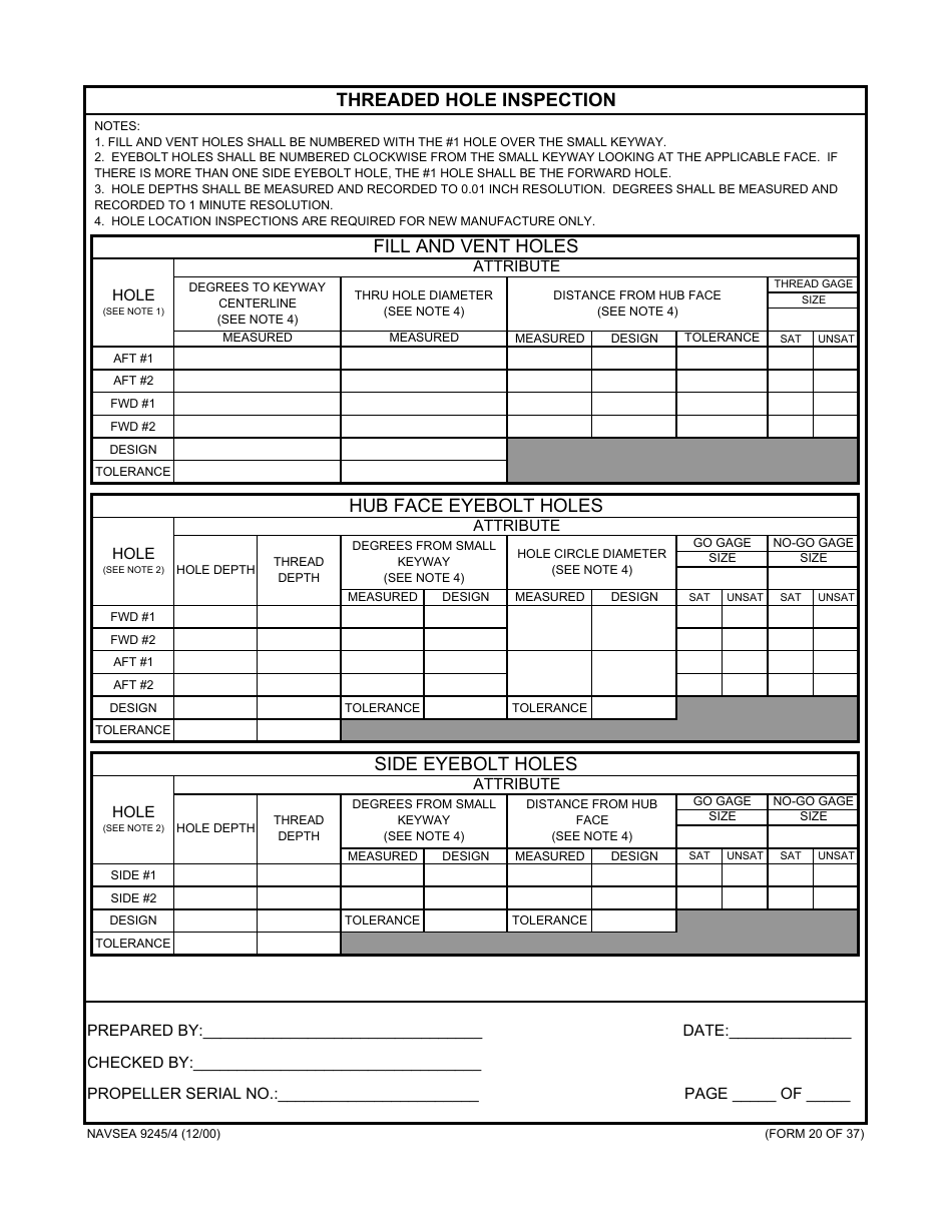 Form NAVSEA9245 / 4 Propeller Dimensional Inspection Report, Page 21