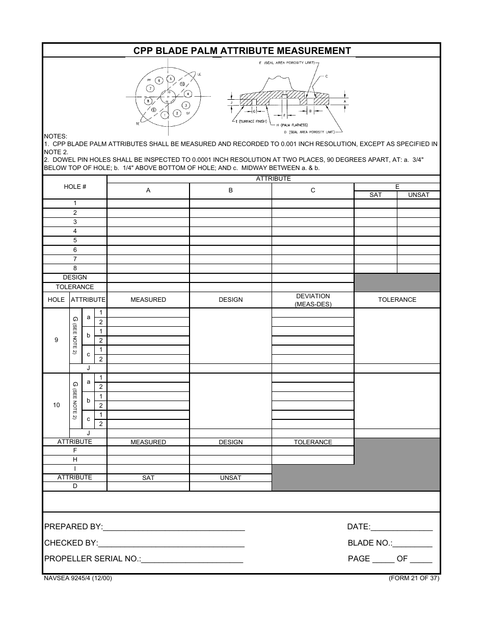 Form NAVSEA9245 / 4 Propeller Dimensional Inspection Report, Page 22