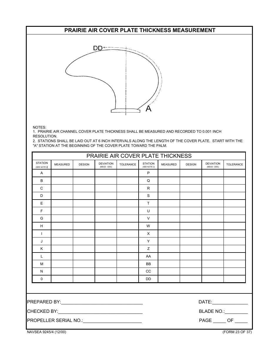 Form NAVSEA9245 / 4 Propeller Dimensional Inspection Report, Page 24