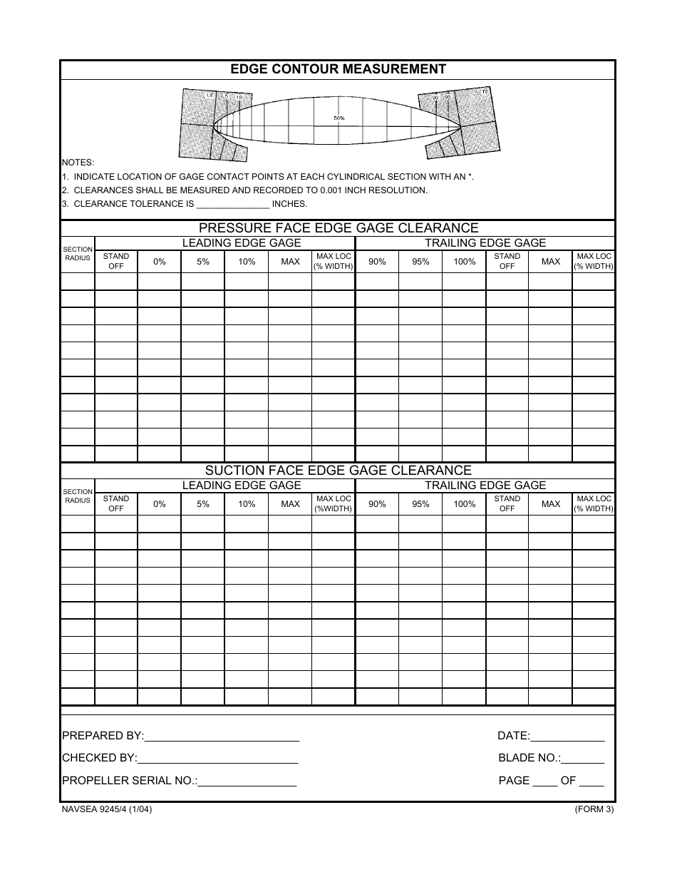 Form NAVSEA9245 / 4 Propeller Dimensional Inspection Report, Page 3