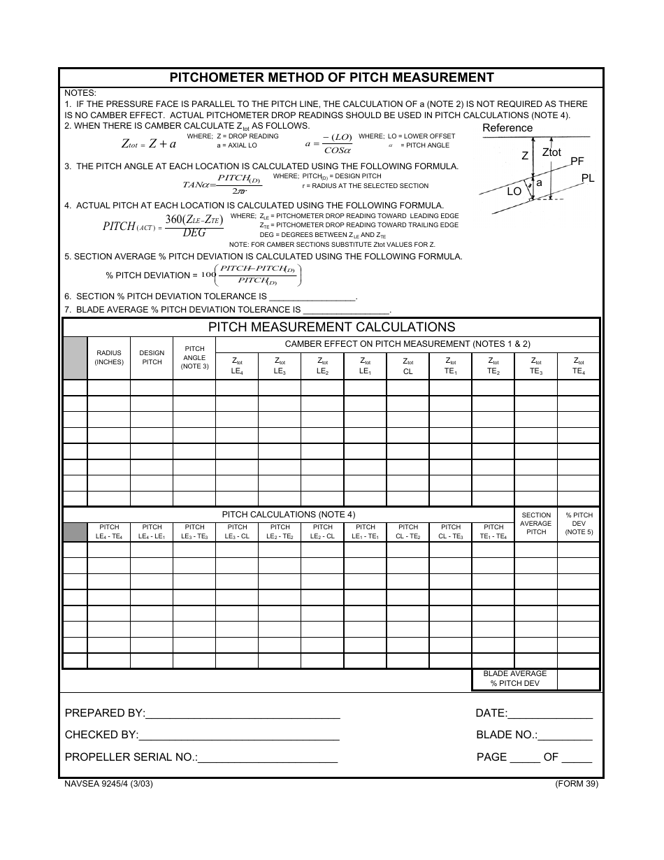Form NAVSEA9245 / 4 Propeller Dimensional Inspection Report, Page 40
