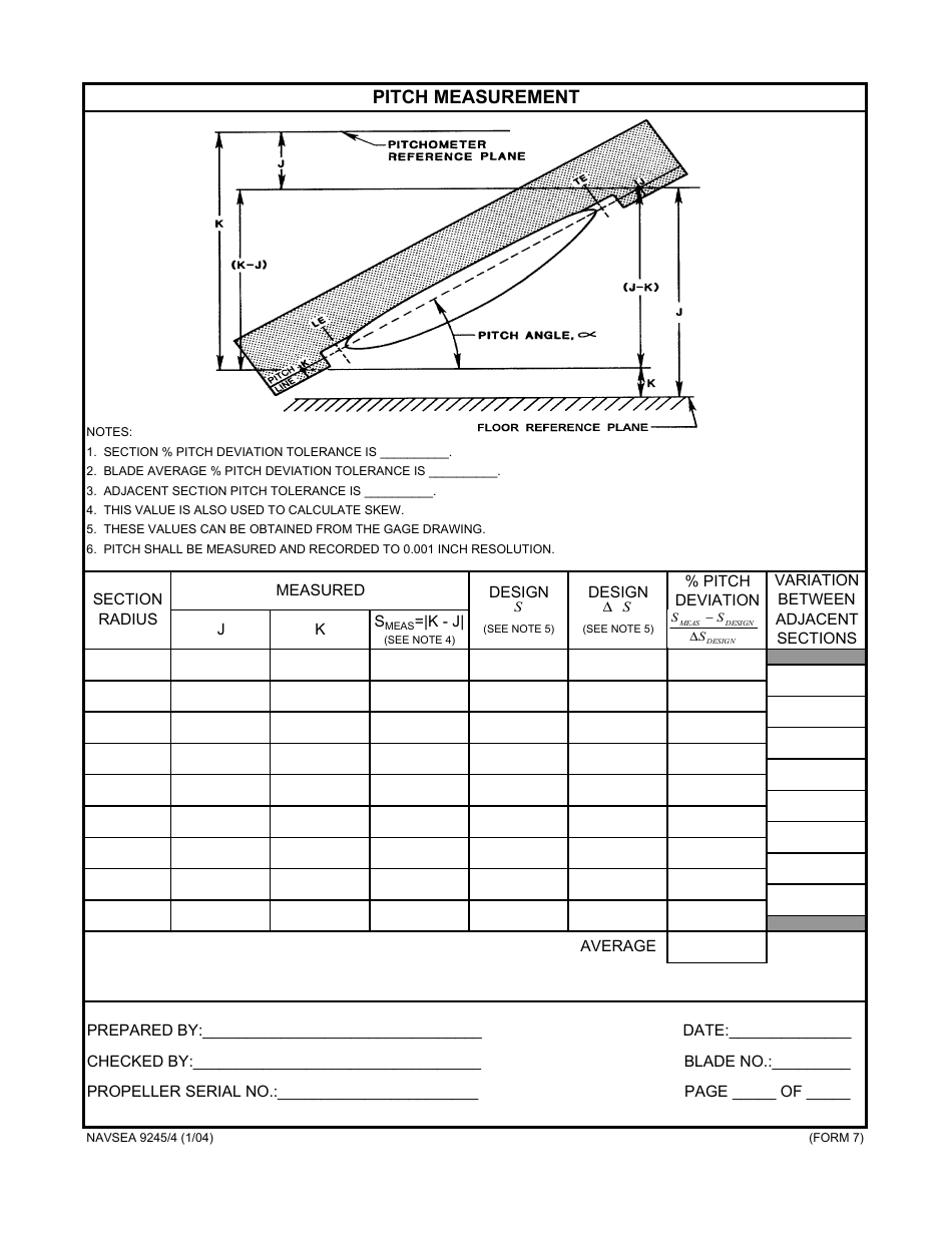 Form NAVSEA9245 / 4 Propeller Dimensional Inspection Report, Page 7