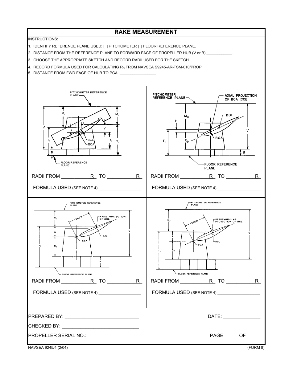Form NAVSEA9245 / 4 Propeller Dimensional Inspection Report, Page 8