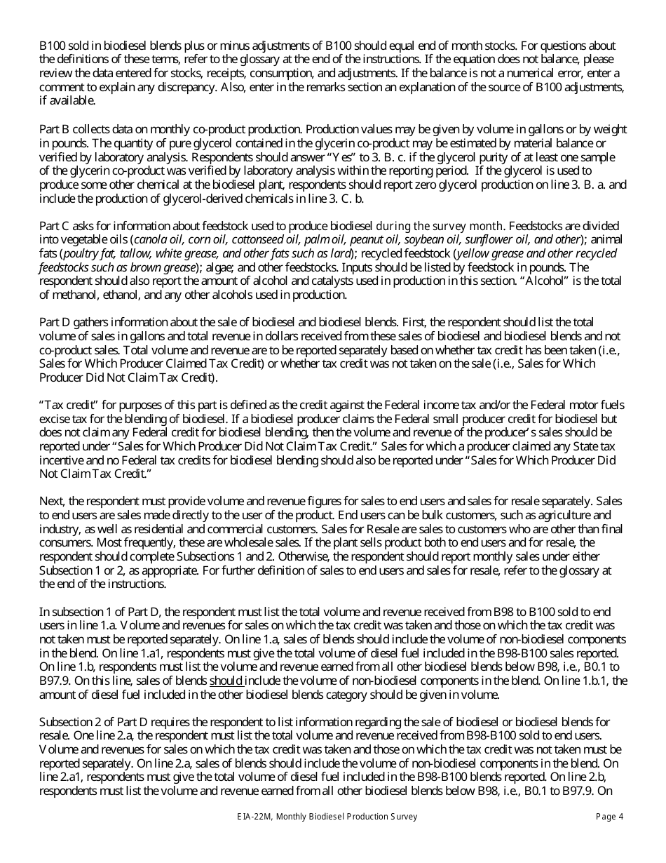 Instructions for Form EIA-22M Monthly Biodiesel Production Survey, Page 4