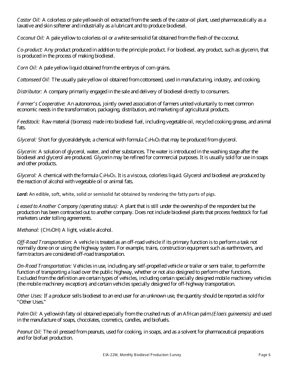 Instructions for Form EIA-22M Monthly Biodiesel Production Survey, Page 6