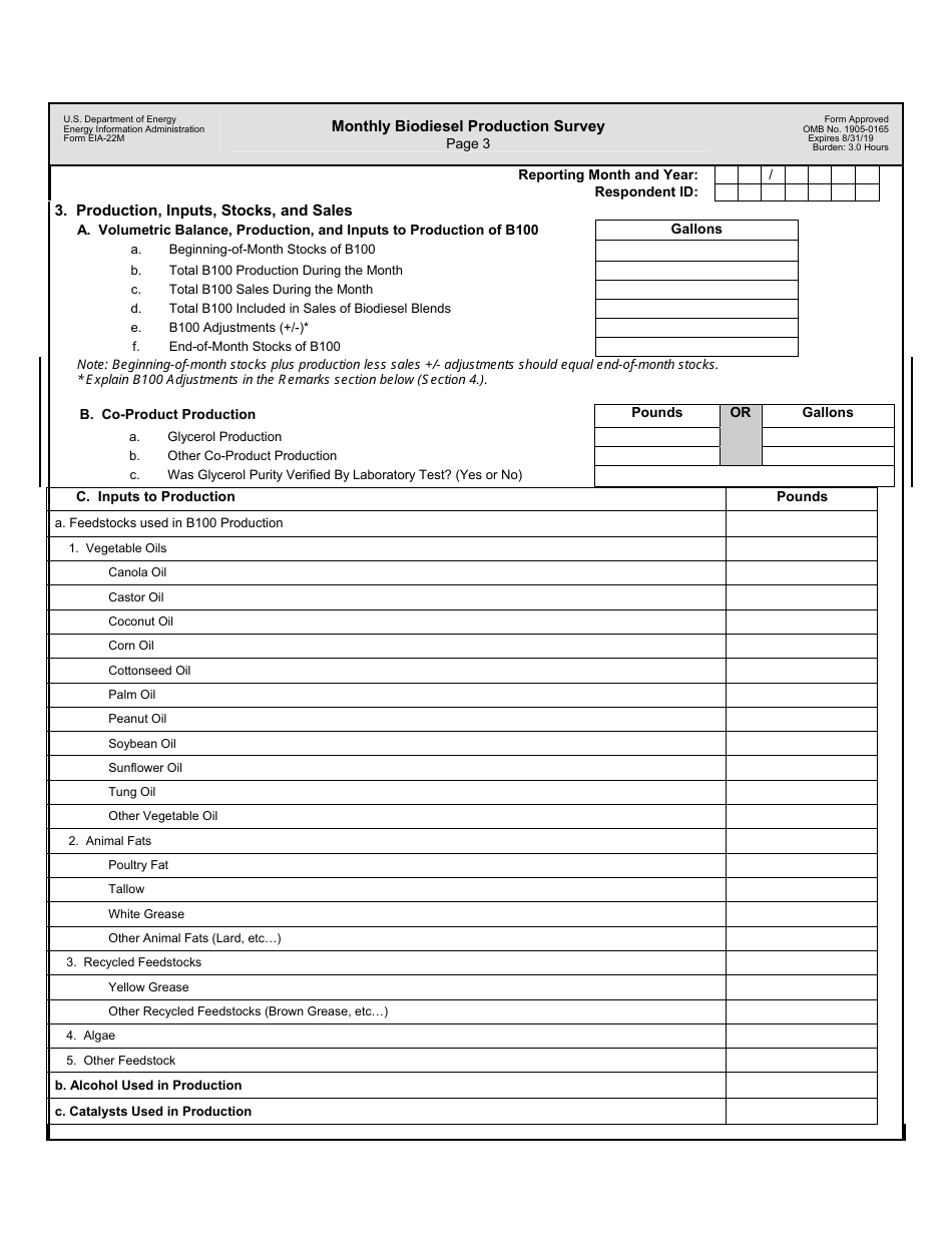 Form EIA-22M Monthly Biodiesel Production Survey, Page 3