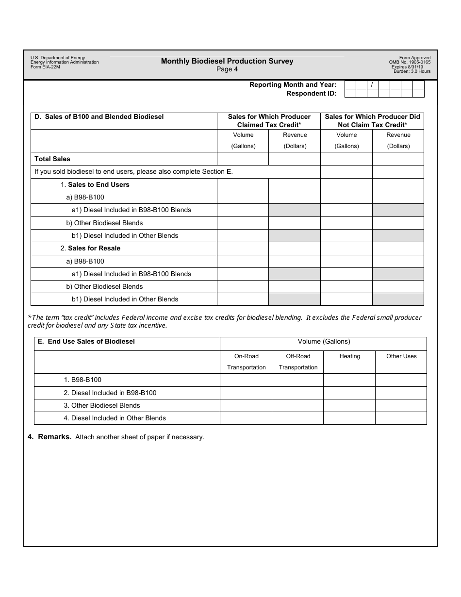 Form EIA-22M Monthly Biodiesel Production Survey, Page 4