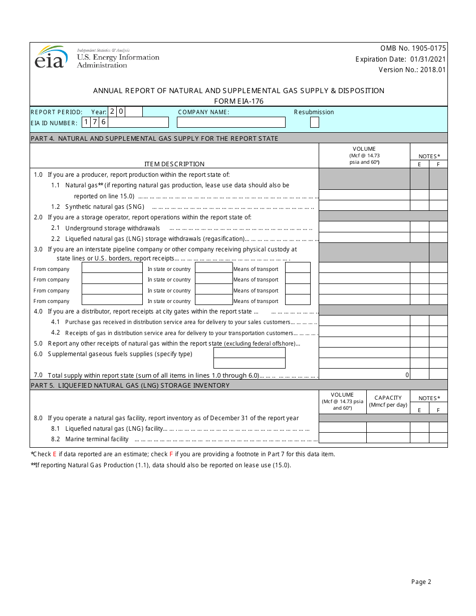 Form EIA-176 Annual Report of Natural and Supplemental Gas Supply and Disposition, Page 2
