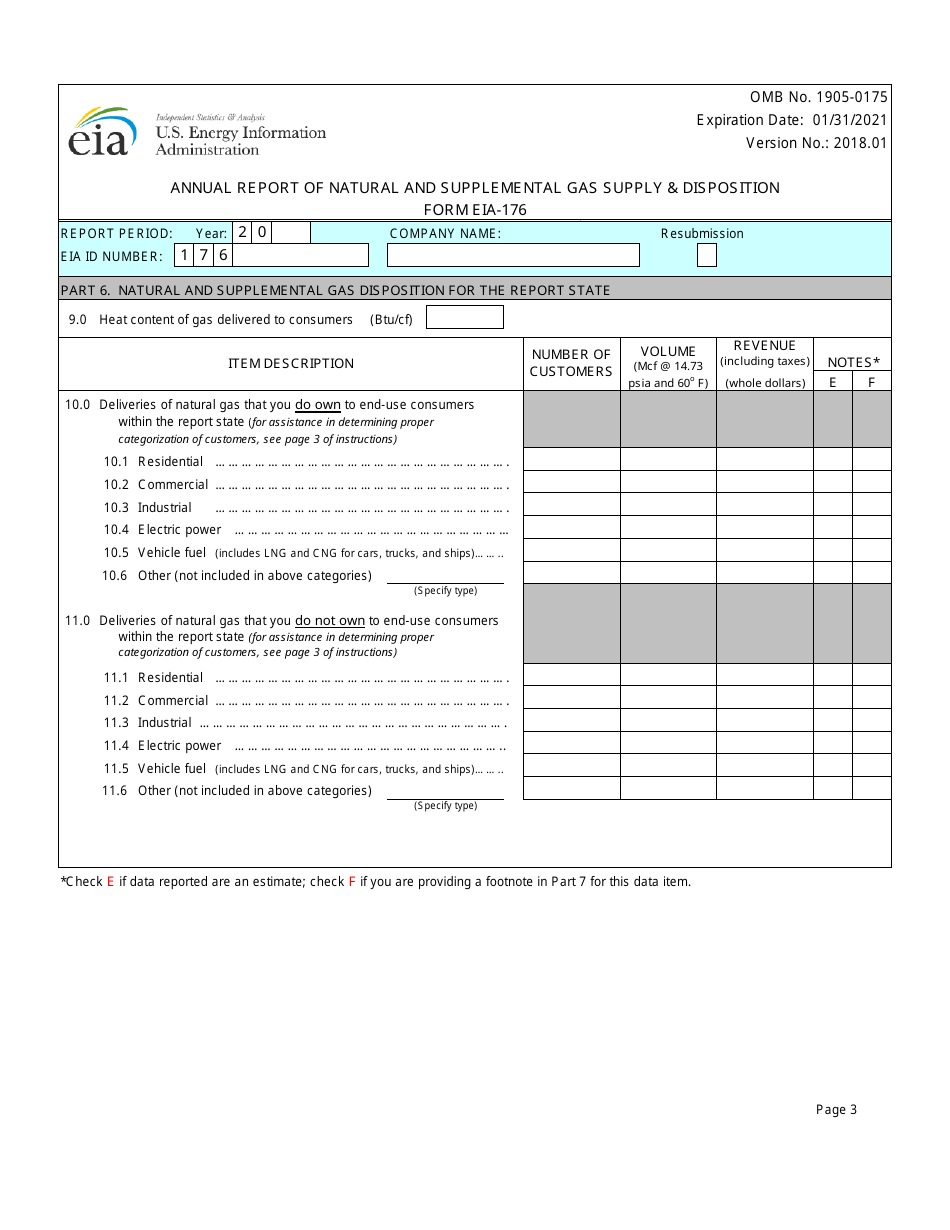 Form EIA-176 Annual Report of Natural and Supplemental Gas Supply and Disposition, Page 3