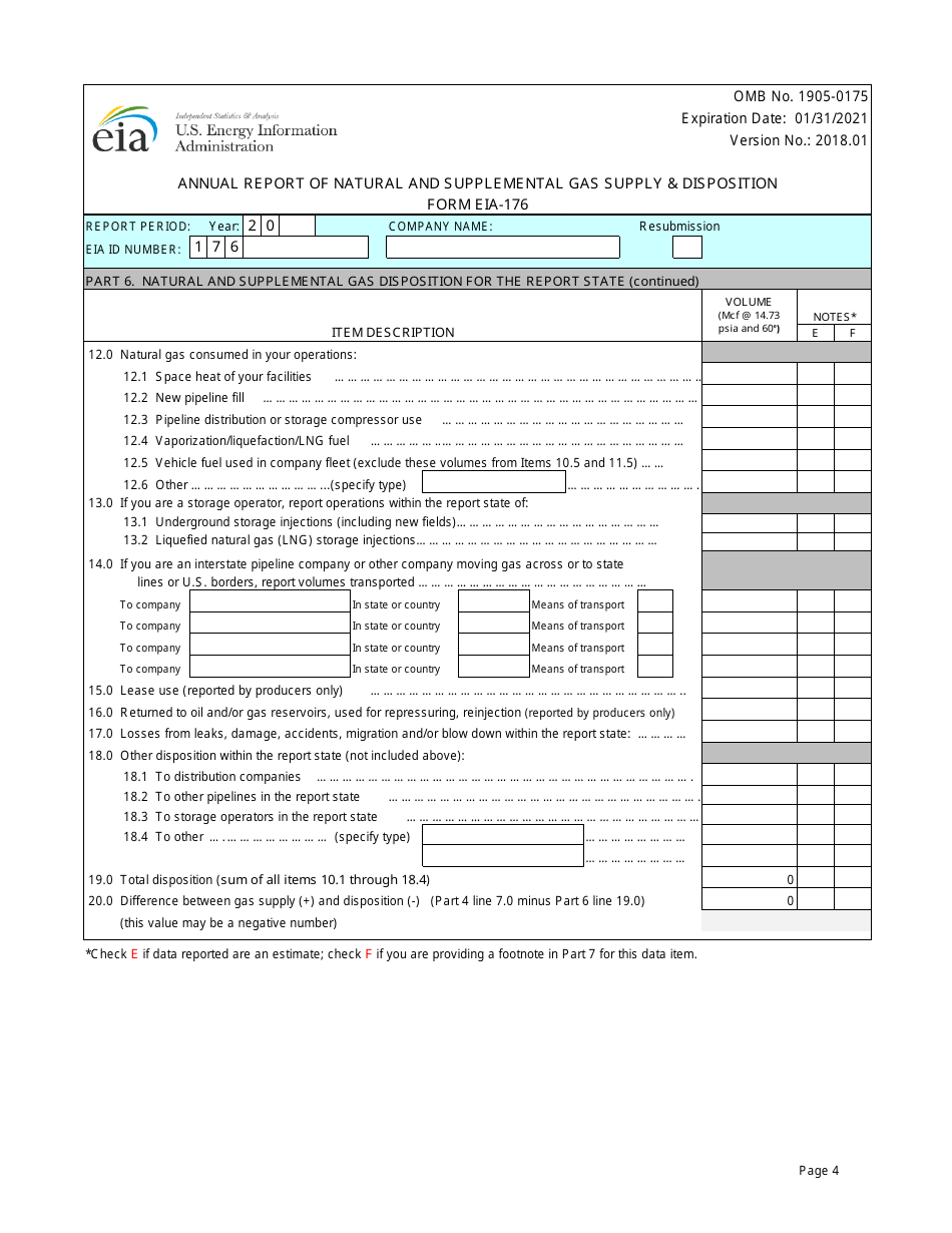 Form EIA-176 Annual Report of Natural and Supplemental Gas Supply and Disposition, Page 4