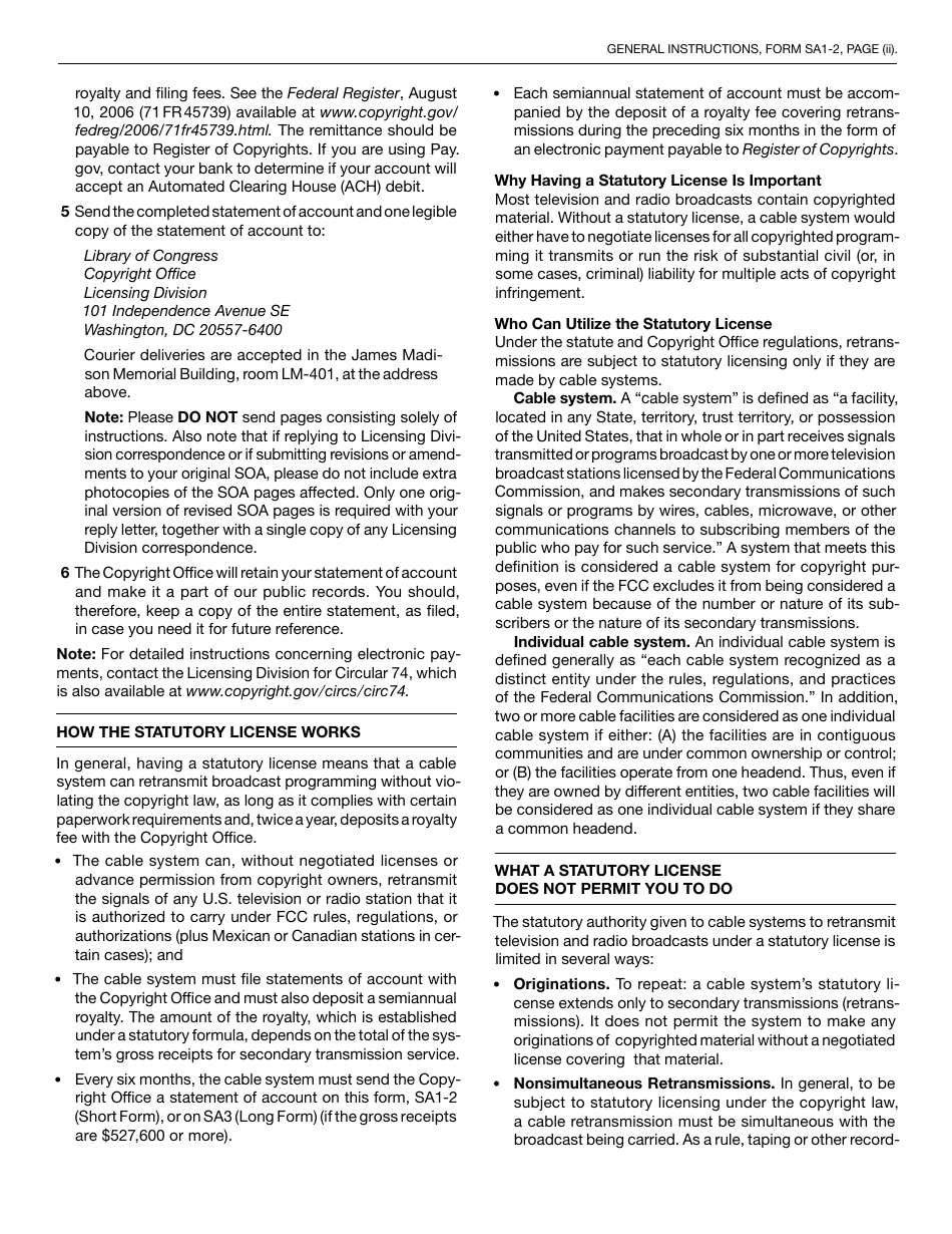 Form SA1-2 Statement of Account for Secondary Transmissions by Cable Systems (Short Form), Page 13