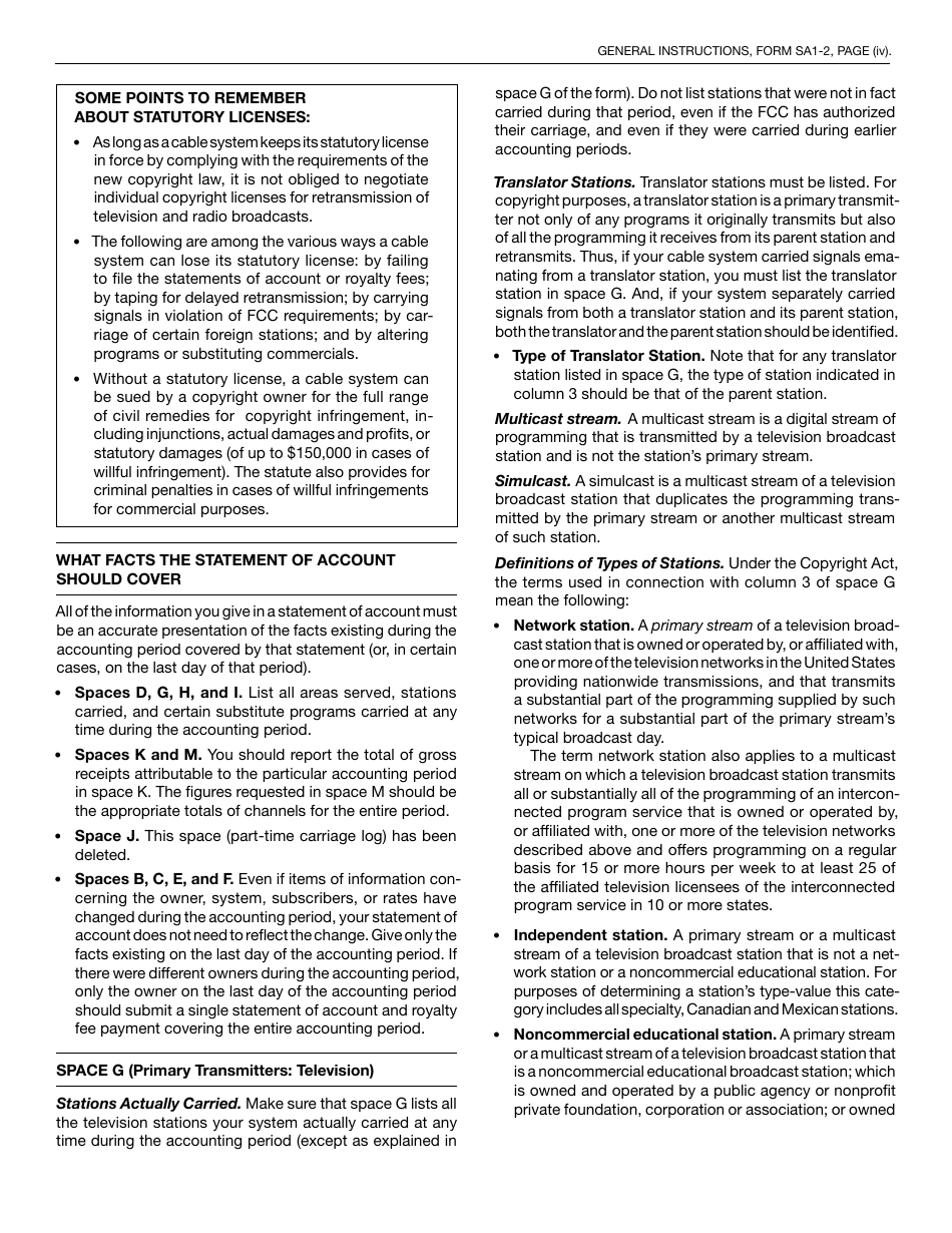Form SA1-2 Statement of Account for Secondary Transmissions by Cable Systems (Short Form), Page 15