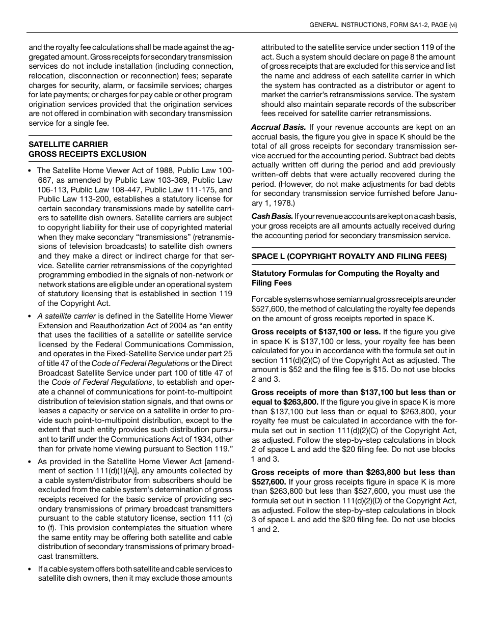 Form SA1-2 Statement of Account for Secondary Transmissions by Cable Systems (Short Form), Page 17