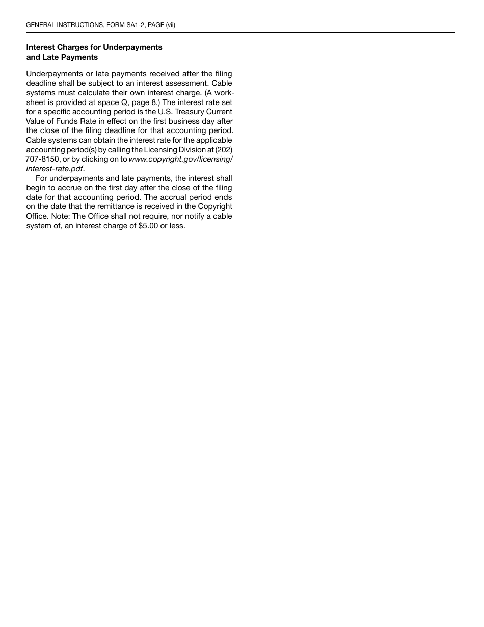 Form SA1-2 Statement of Account for Secondary Transmissions by Cable Systems (Short Form), Page 18