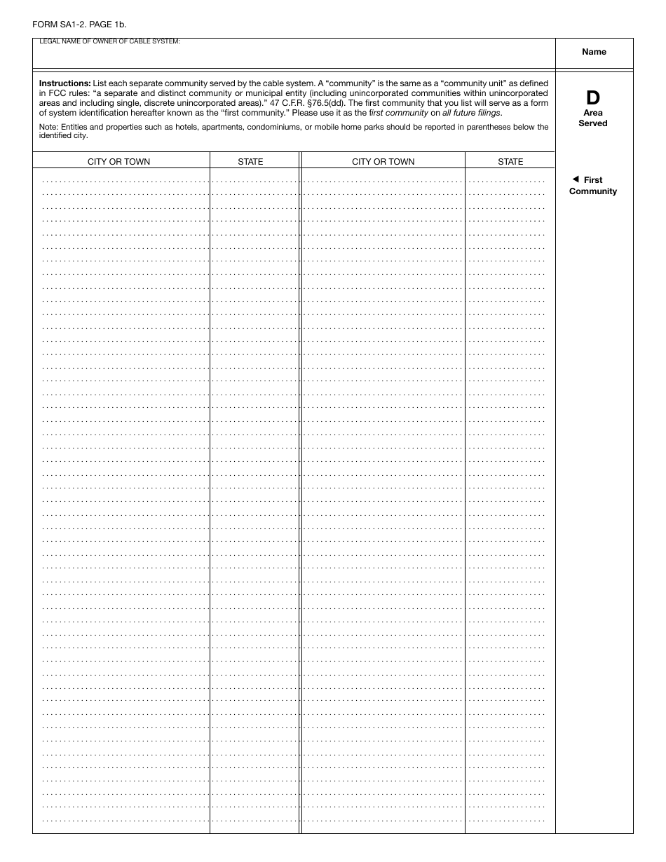 Form SA1-2 Statement of Account for Secondary Transmissions by Cable Systems (Short Form), Page 4