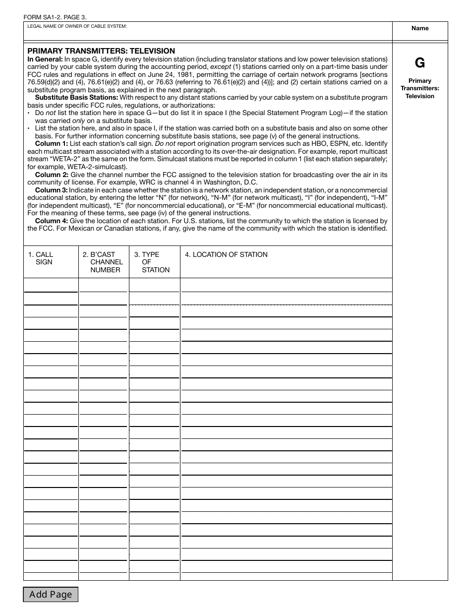 Form SA1-2 Statement of Account for Secondary Transmissions by Cable Systems (Short Form), Page 6