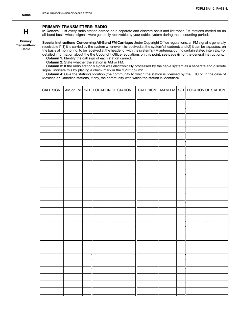 Form SA1-2 Statement of Account for Secondary Transmissions by Cable Systems (Short Form), Page 7