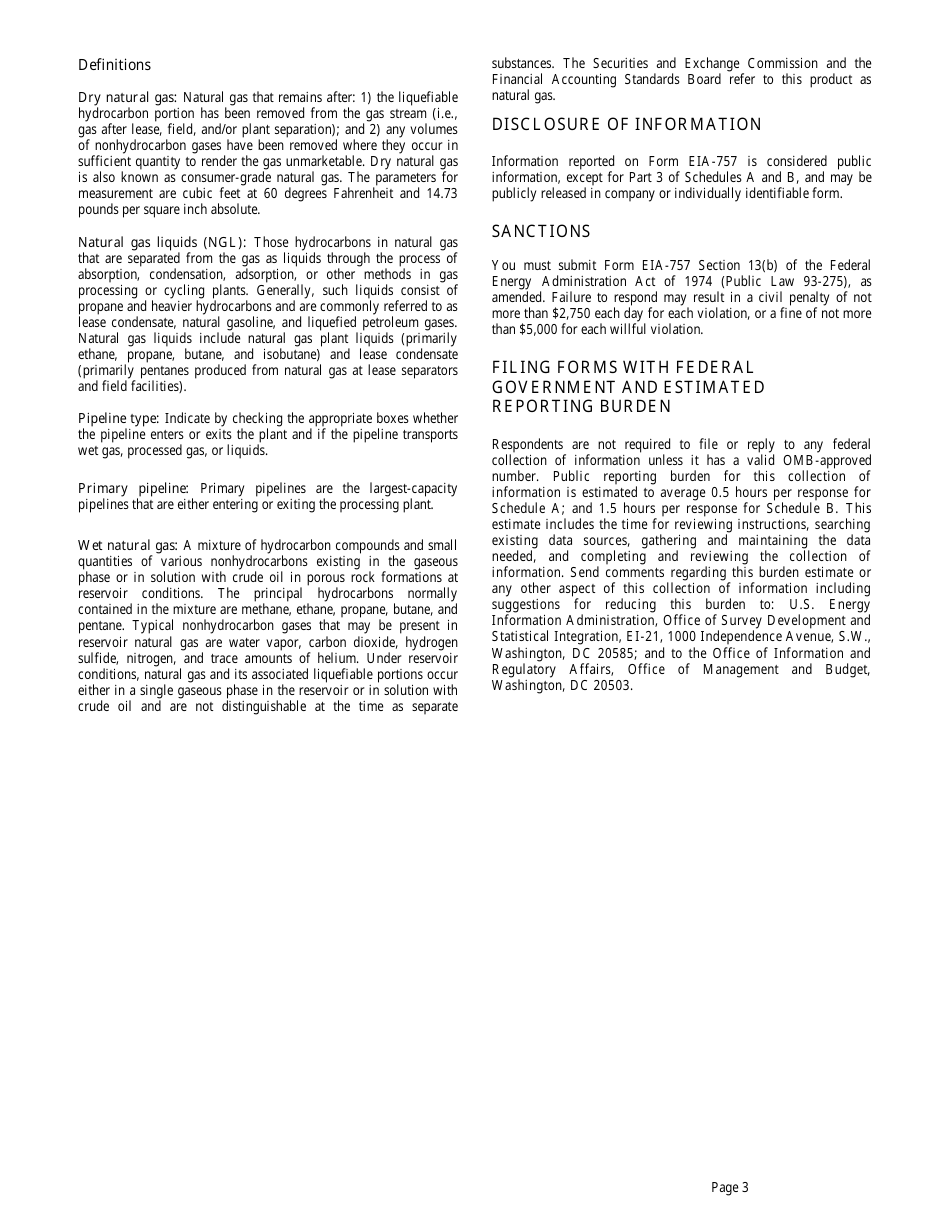 Instructions for Form EIA-757 Natural Gas Processing Plant Survey, Page 3