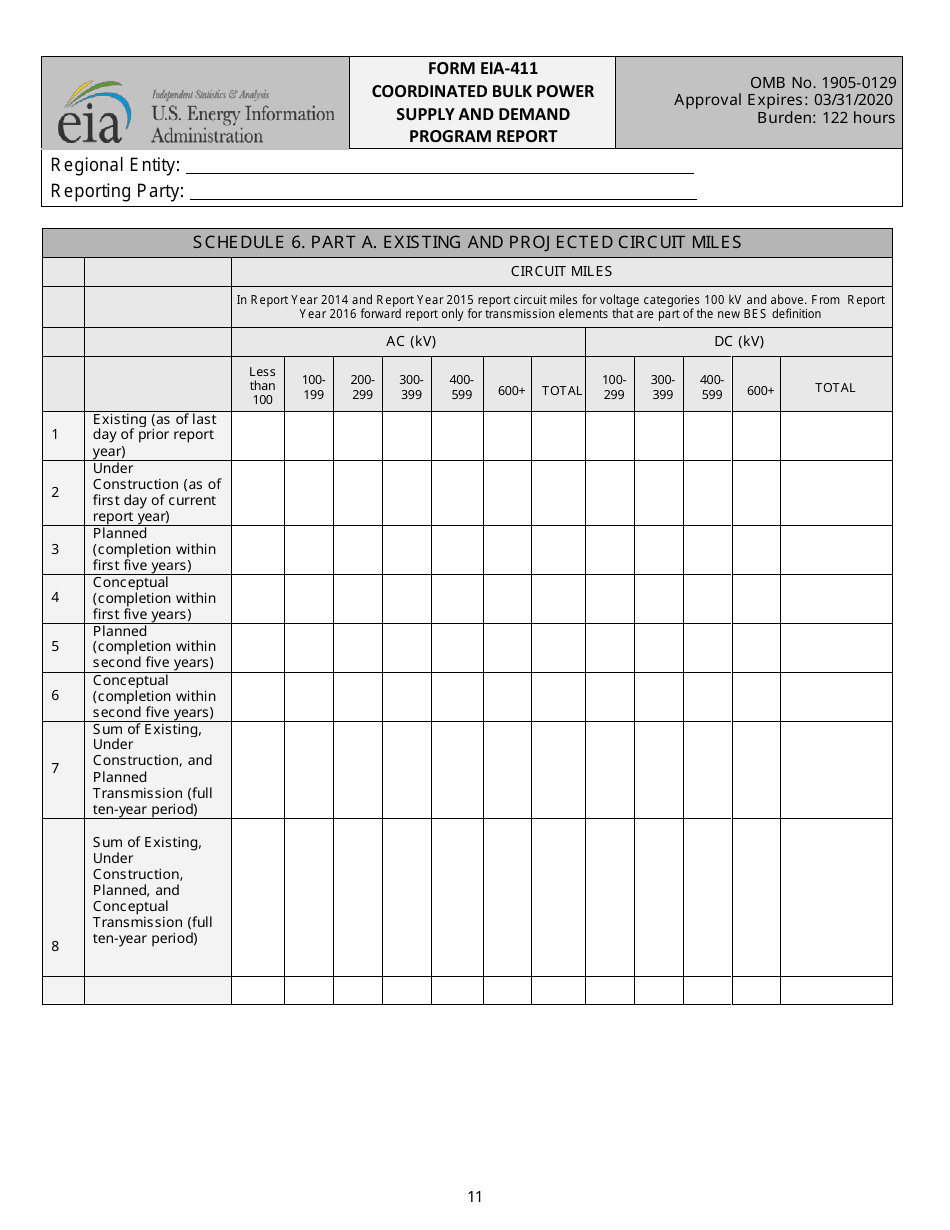 Form EIA-411 Coordinated Bulk Power Supply and Demand Program Report, Page 11
