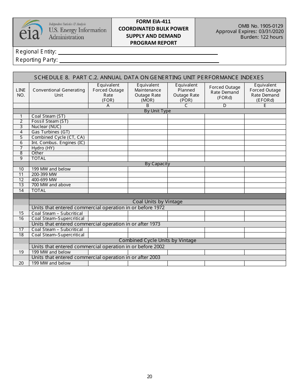 Form EIA-411 Coordinated Bulk Power Supply and Demand Program Report, Page 20
