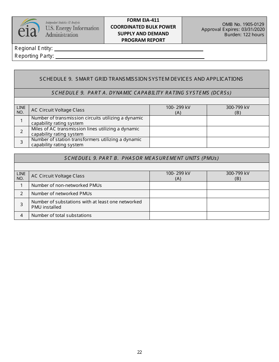 Form EIA-411 Coordinated Bulk Power Supply and Demand Program Report, Page 22