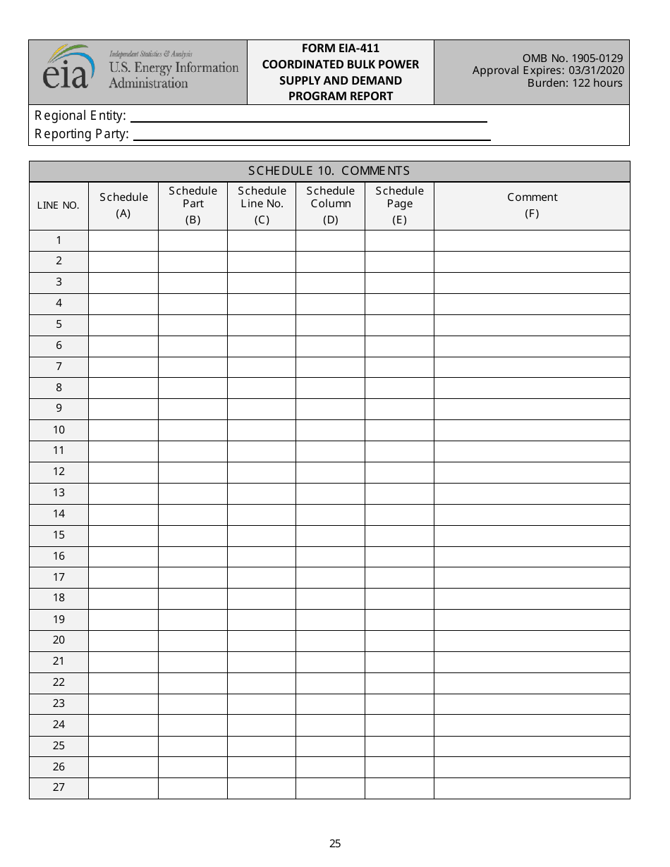 Form EIA-411 Coordinated Bulk Power Supply and Demand Program Report, Page 25