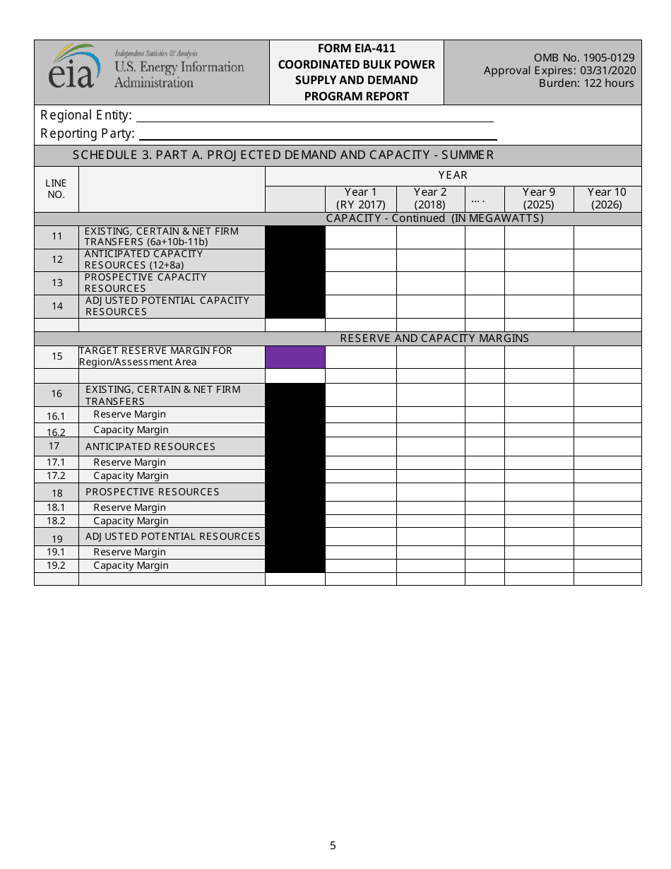 Form EIA-411 Coordinated Bulk Power Supply and Demand Program Report, Page 5