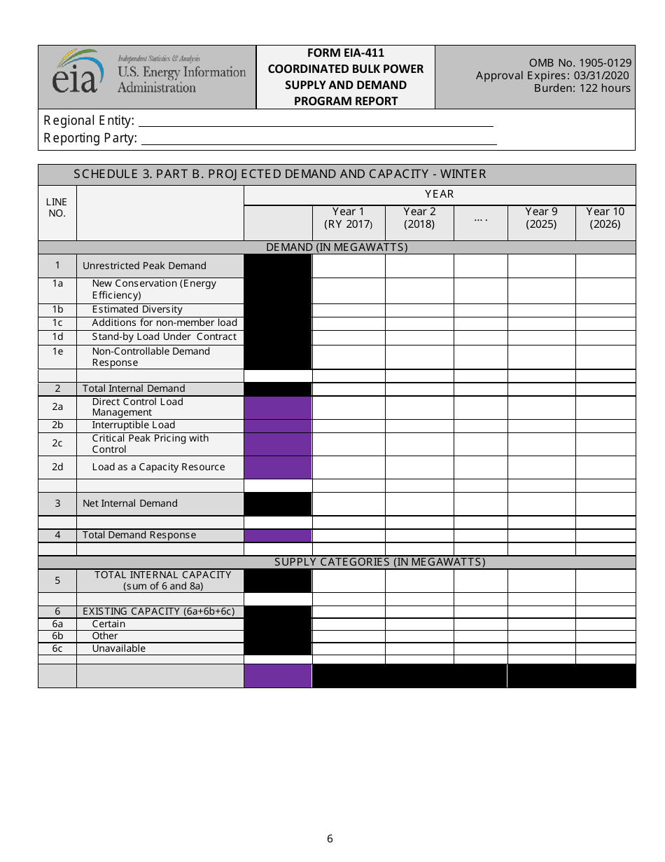 Form EIA-411 Coordinated Bulk Power Supply and Demand Program Report, Page 6
