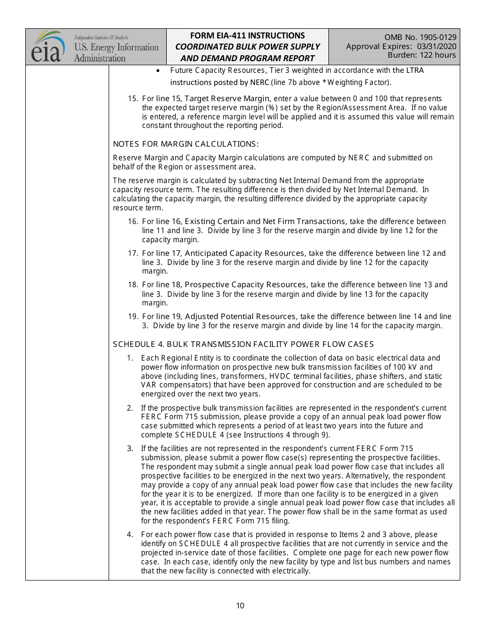Instructions for Form EIA-411 Coordinated Bulk Power Supply and Demand Program Report, Page 10