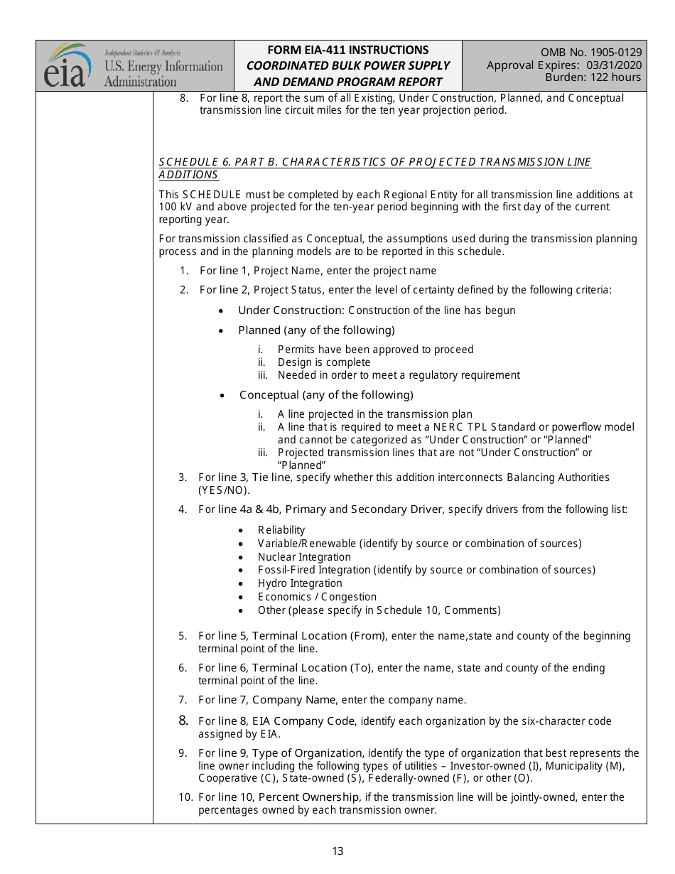 Instructions for Form EIA-411 Coordinated Bulk Power Supply and Demand Program Report, Page 13