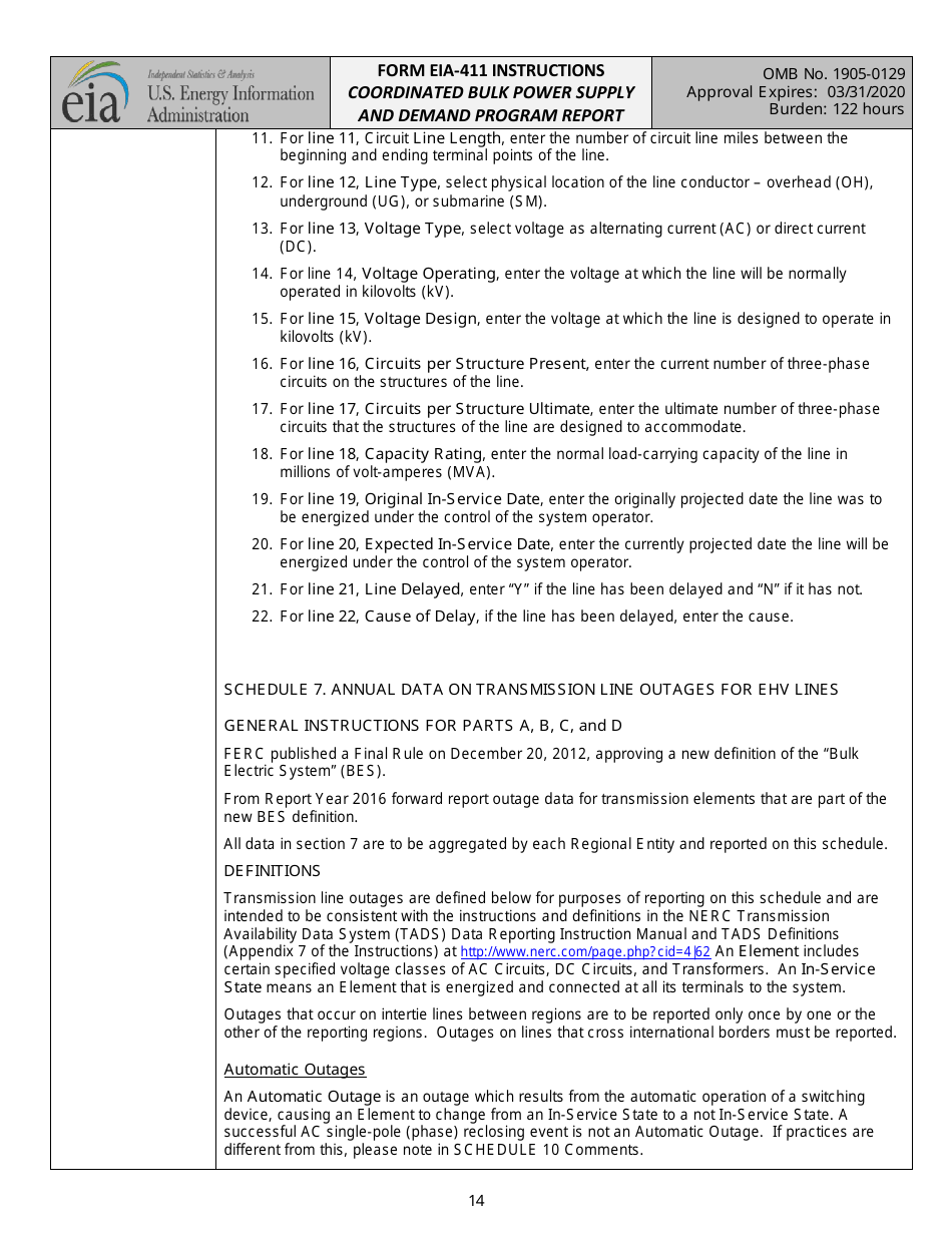 Instructions for Form EIA-411 Coordinated Bulk Power Supply and Demand Program Report, Page 14