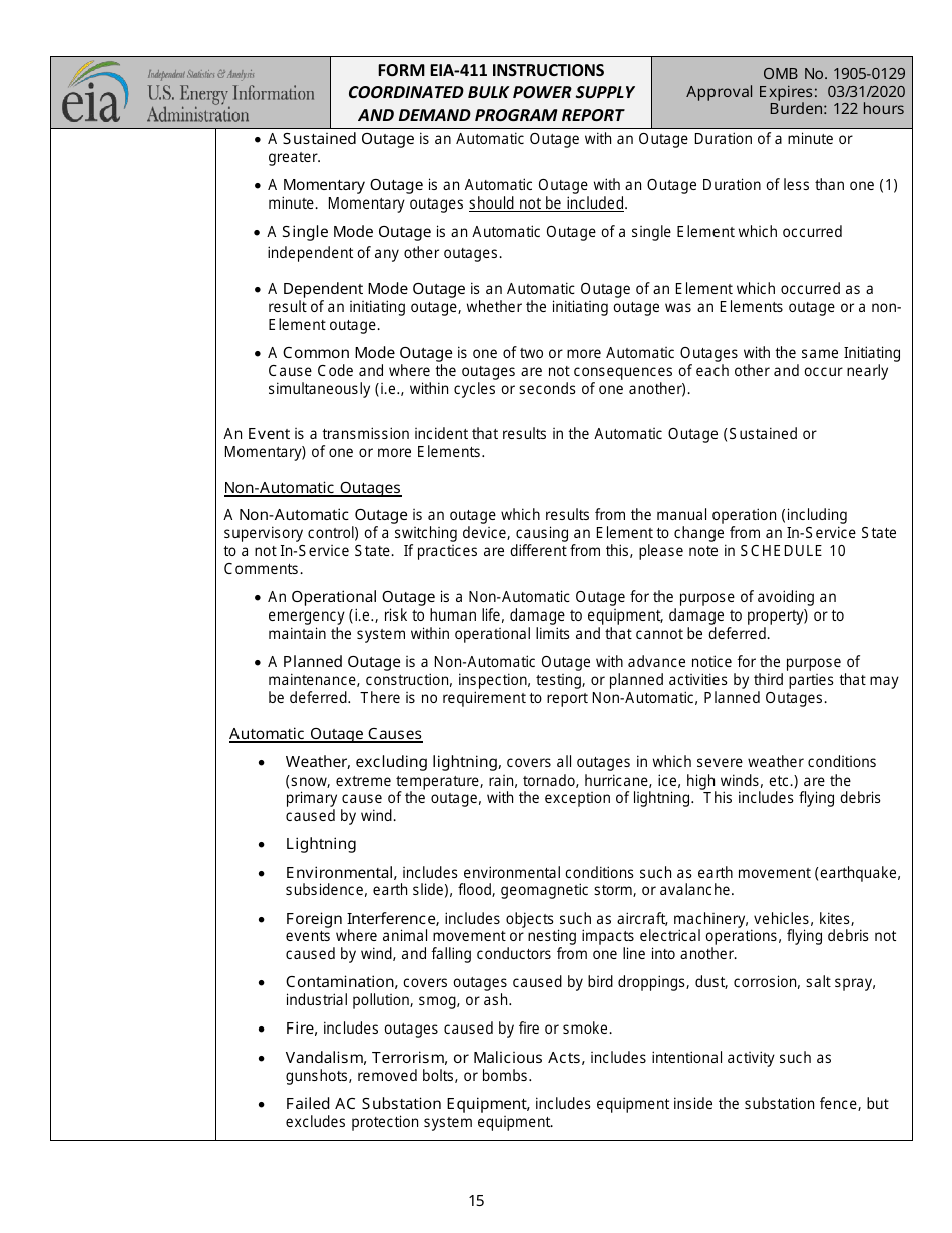 Instructions for Form EIA-411 Coordinated Bulk Power Supply and Demand Program Report, Page 15