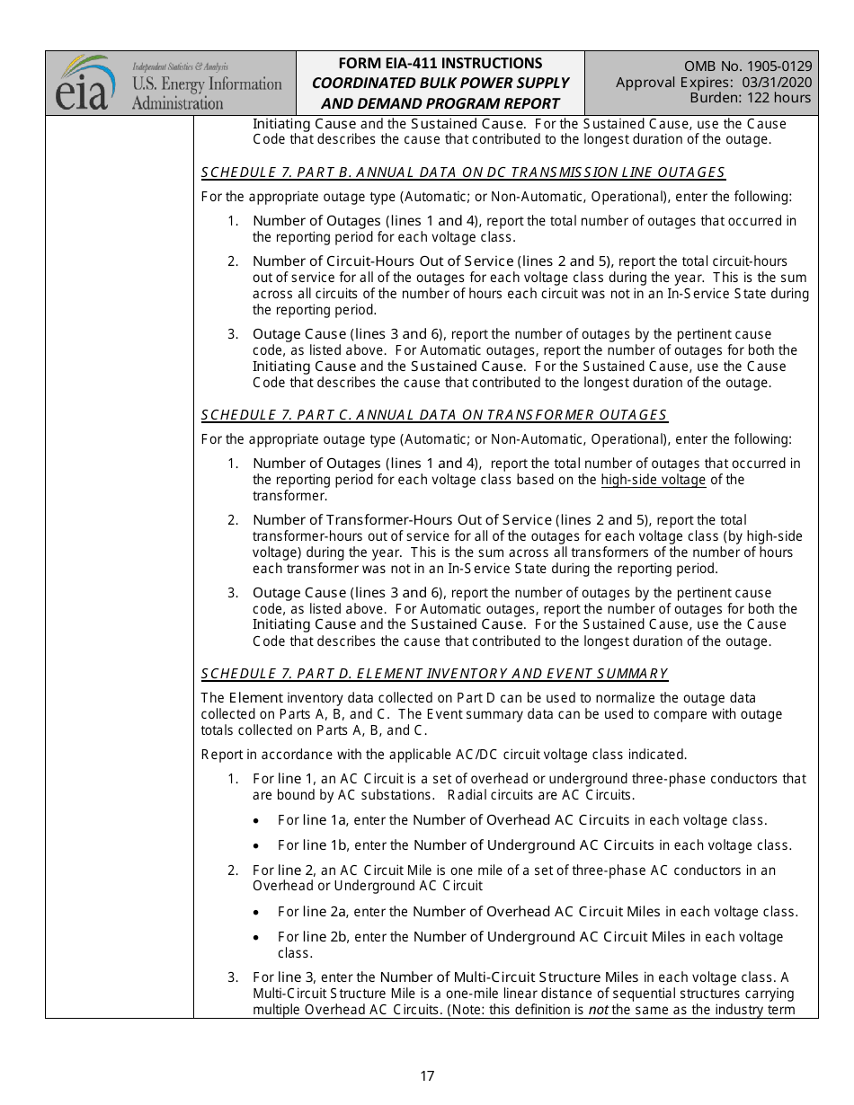 Instructions for Form EIA-411 Coordinated Bulk Power Supply and Demand Program Report, Page 17