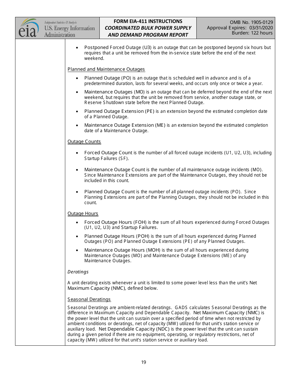 Instructions for Form EIA-411 Coordinated Bulk Power Supply and Demand Program Report, Page 19
