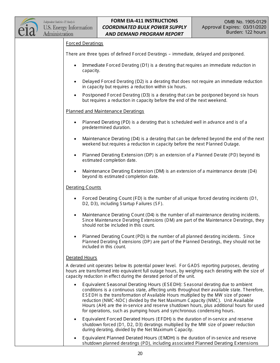 Instructions for Form EIA-411 Coordinated Bulk Power Supply and Demand Program Report, Page 20