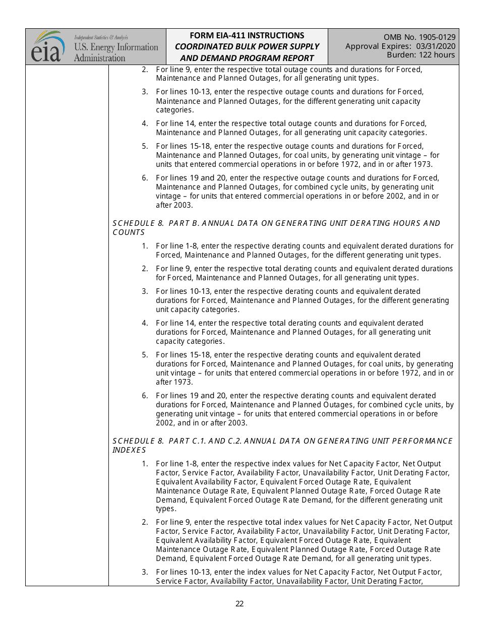 Instructions for Form EIA-411 Coordinated Bulk Power Supply and Demand Program Report, Page 22