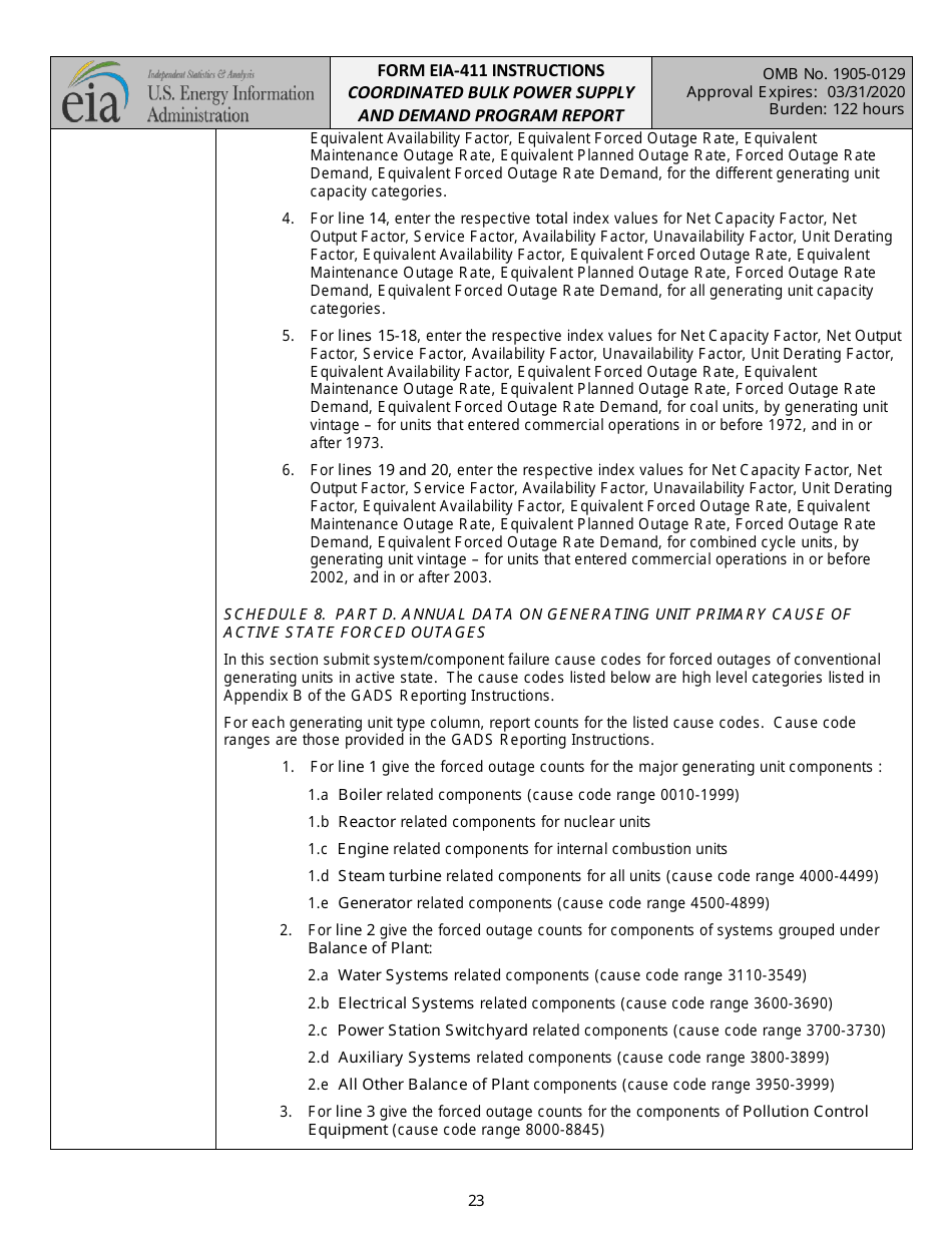 Instructions for Form EIA-411 Coordinated Bulk Power Supply and Demand Program Report, Page 23