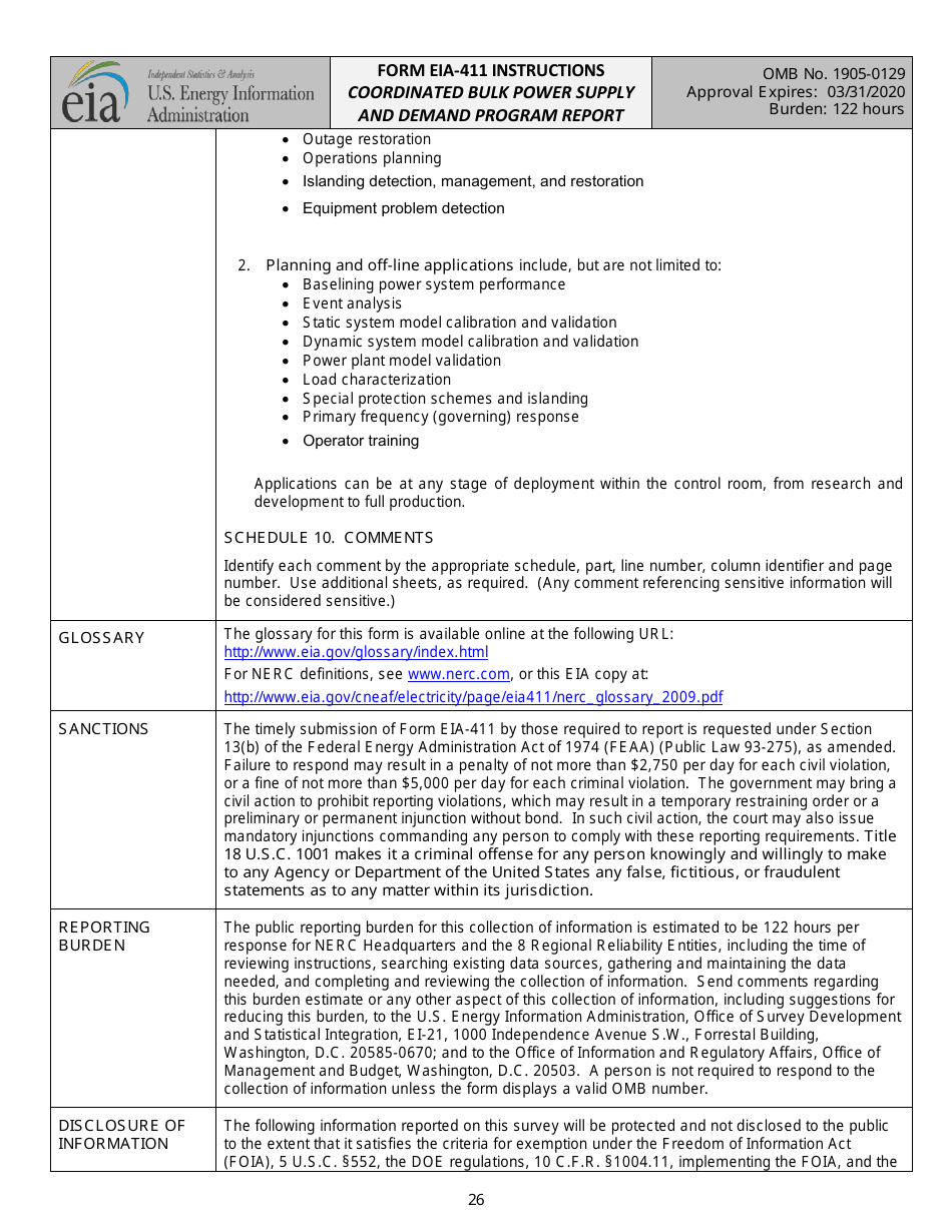 Instructions for Form EIA-411 Coordinated Bulk Power Supply and Demand Program Report, Page 26